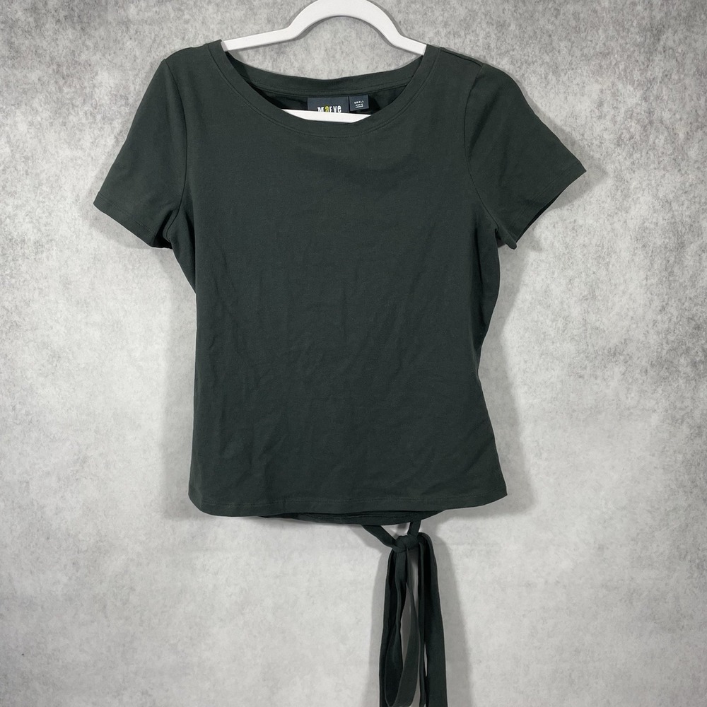 Maeve By Anthropologie Top Womens S Green Wrap Waist Cut-Out Back Short Sleeves.
